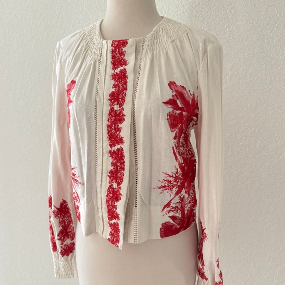 INTERMIX Red and White Floral Blouse